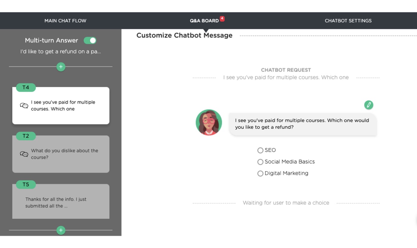 best chat design: multi-turn question and answering (Q&A) chatbot