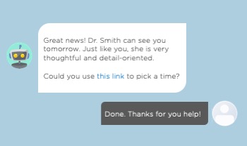 An example on a chatbot matching a patient and a doctor by their personality