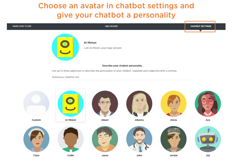 Choose an avatar in chatbot settings and give your chatbot a personality