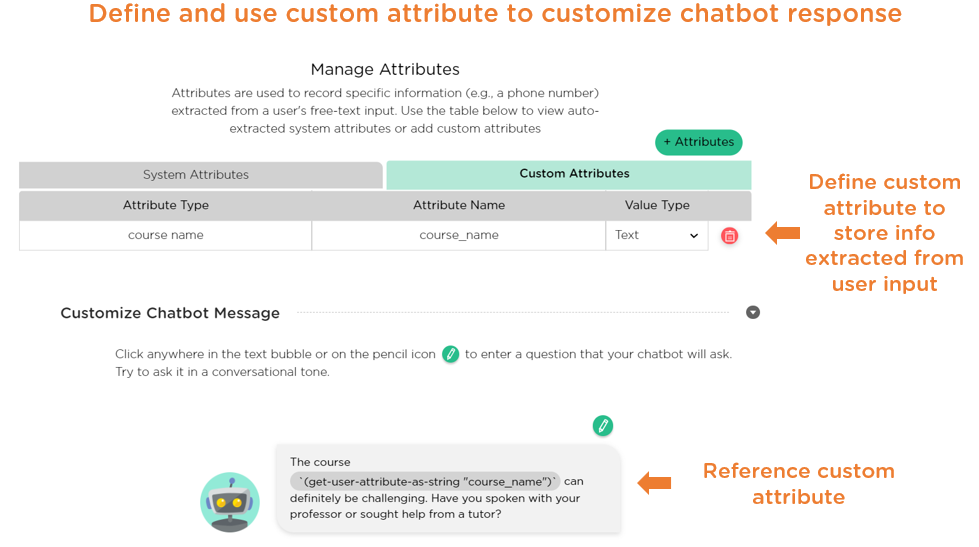 Define and use custom attribute to customize chatbot response