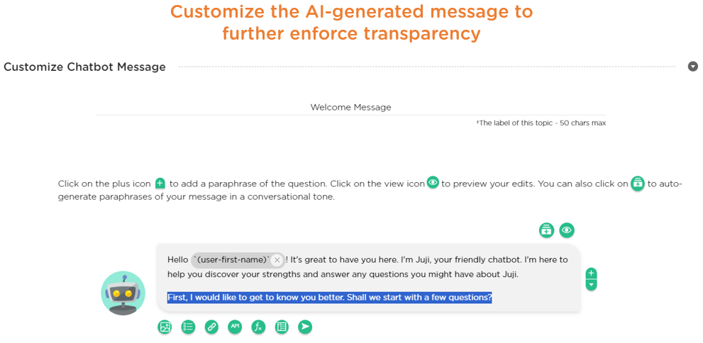 Customize the AI-generated message to further enforce transparency