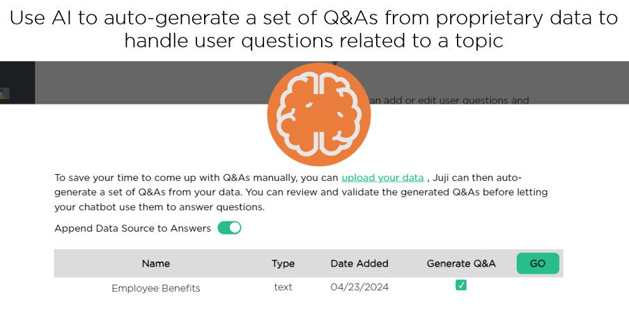Use AI to auto-generate a set of Q&As to handle user questions related to a topic