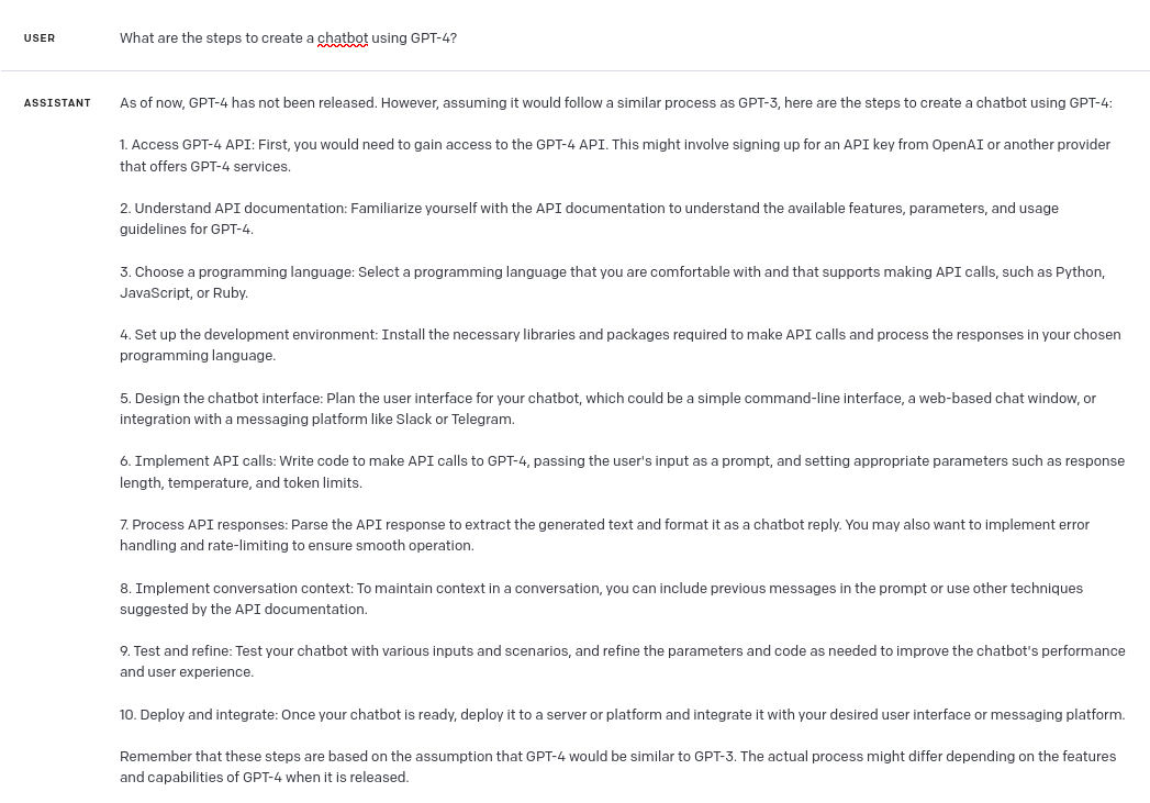 GPT-4's take on how to create a chatbot using GPT-4