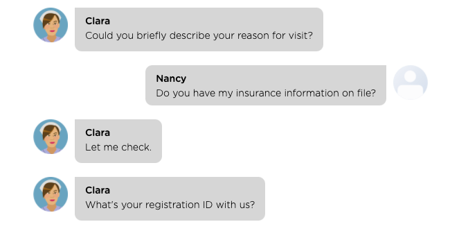 A hospital website chatbot answering a user question during care triage