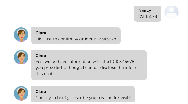 A hospital website chatbot answering a user question during care triage