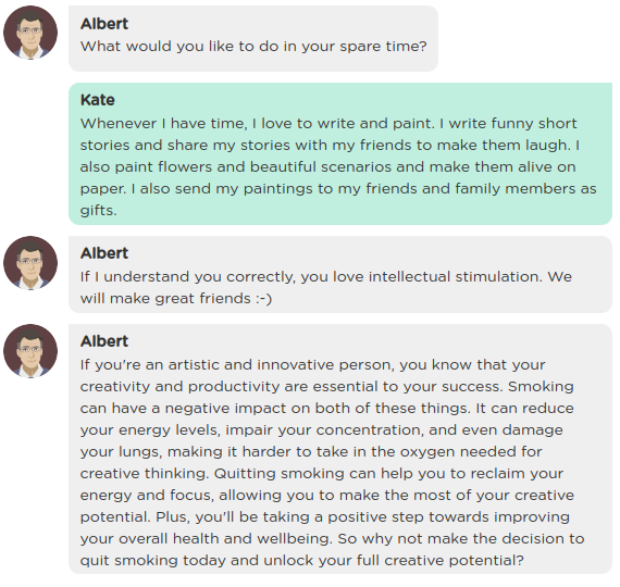 Generated chatbot message to persuade a creative and artistic person quit smoking