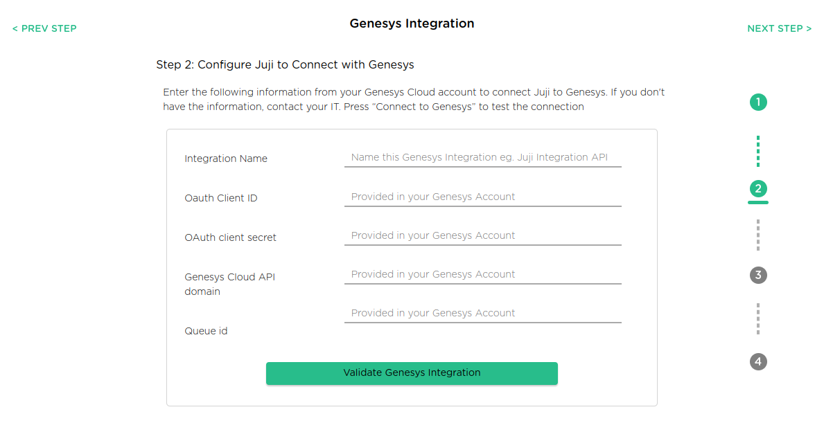 Juji built-in Genesys integration configuration