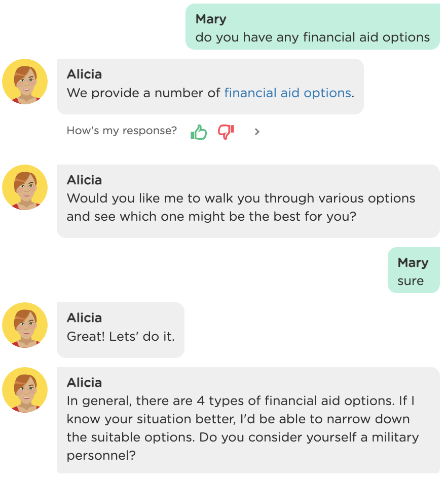 Example multi-turn Q&A conversation by Juji chatbot Alicia