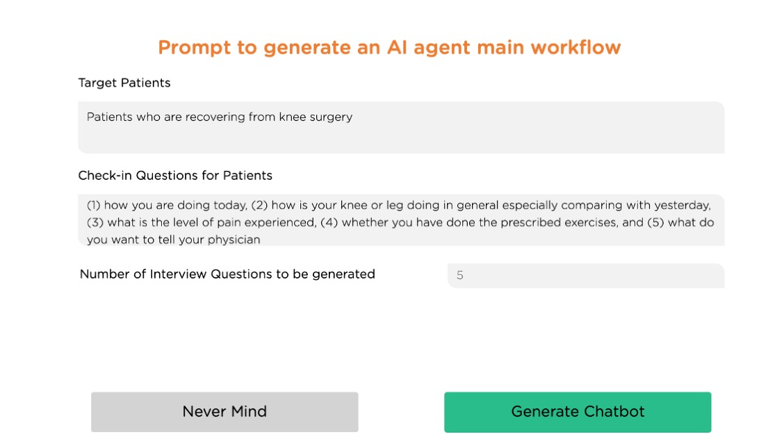 A prompt used to generate a chatbot workflow automatically