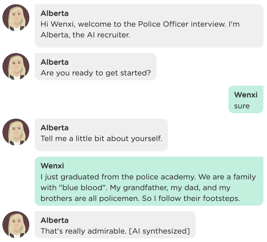 Example interview chat for a police officer position