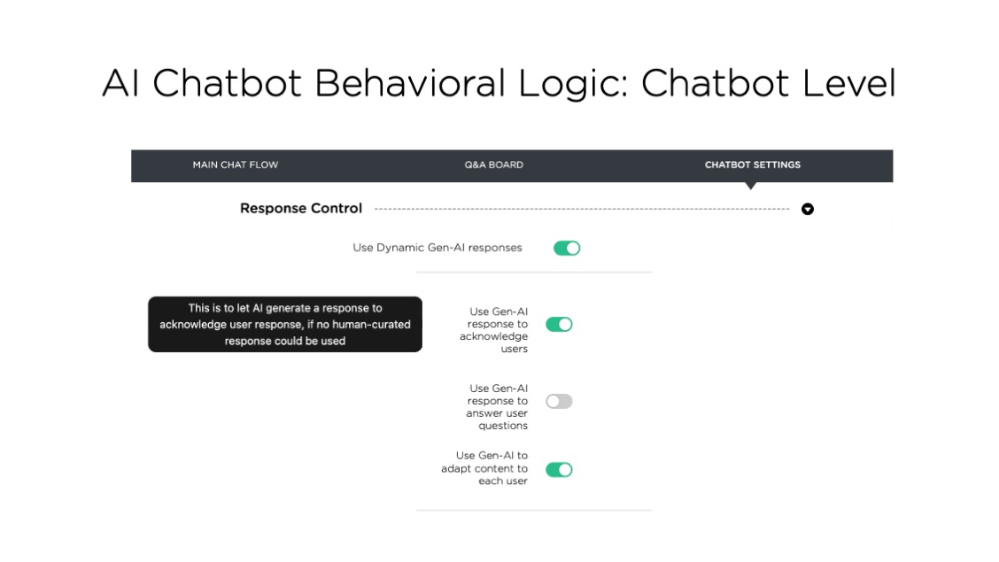 Example chatbot-level controls for a human to control a chatbot's behavior 