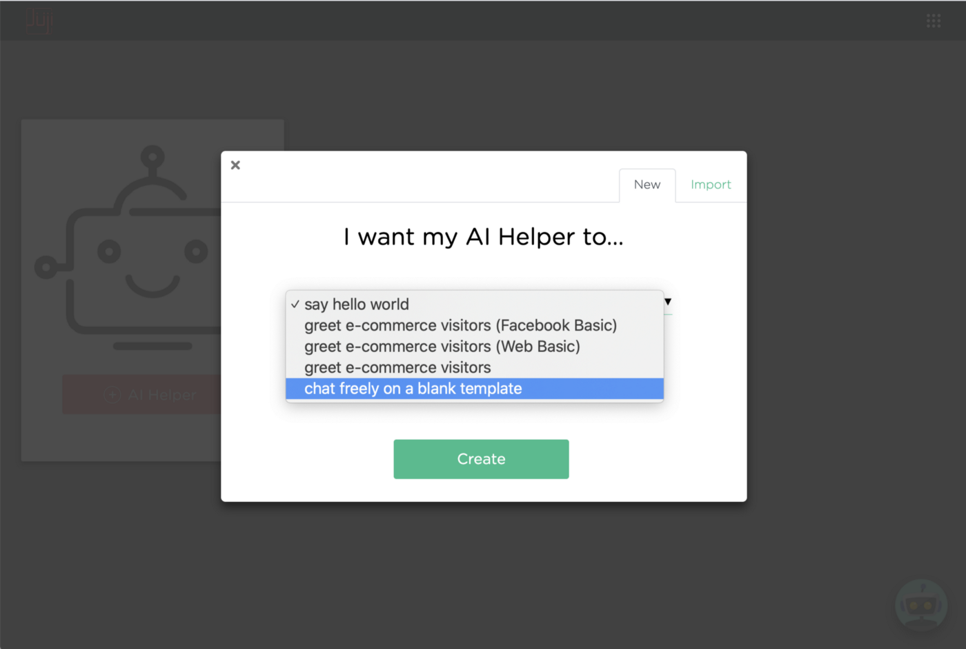 Create a new AI Helper and choose the blank template to start with