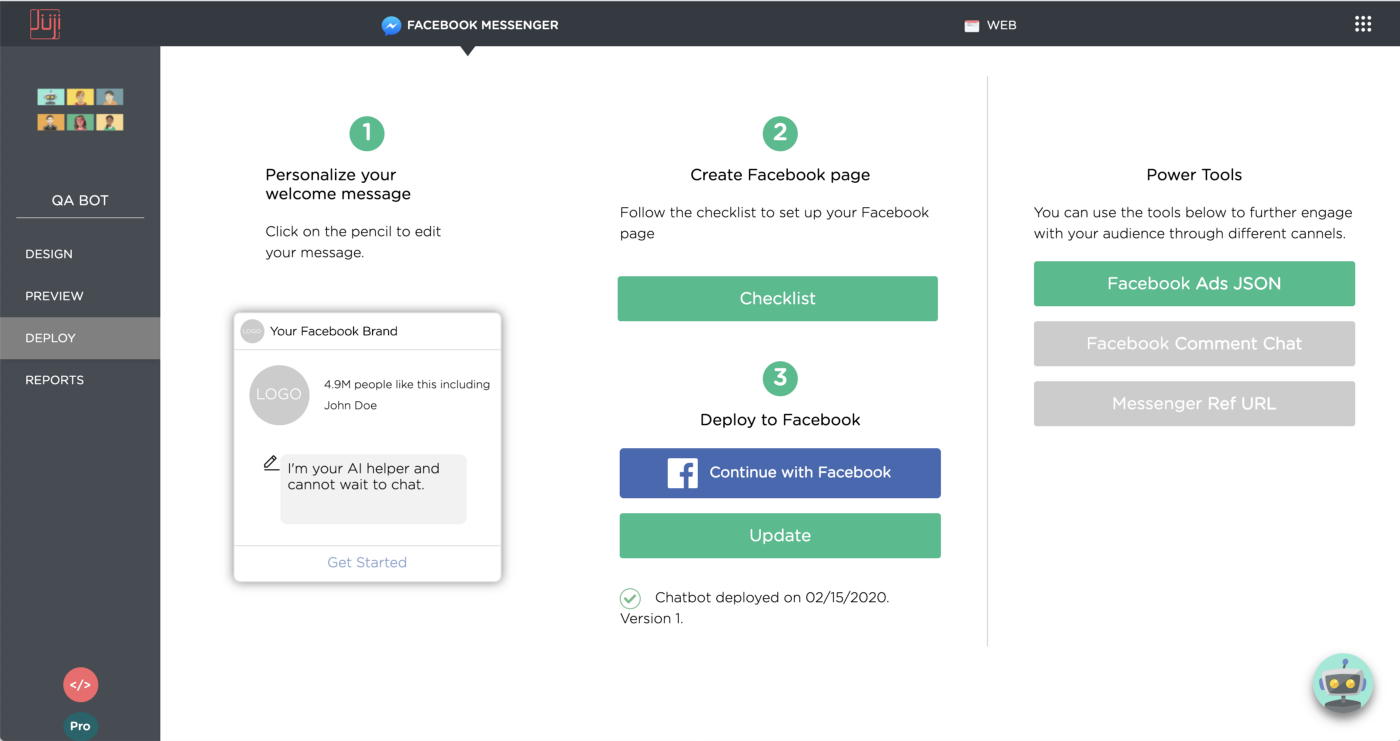 Deploy a chatbot to Facebook messenger