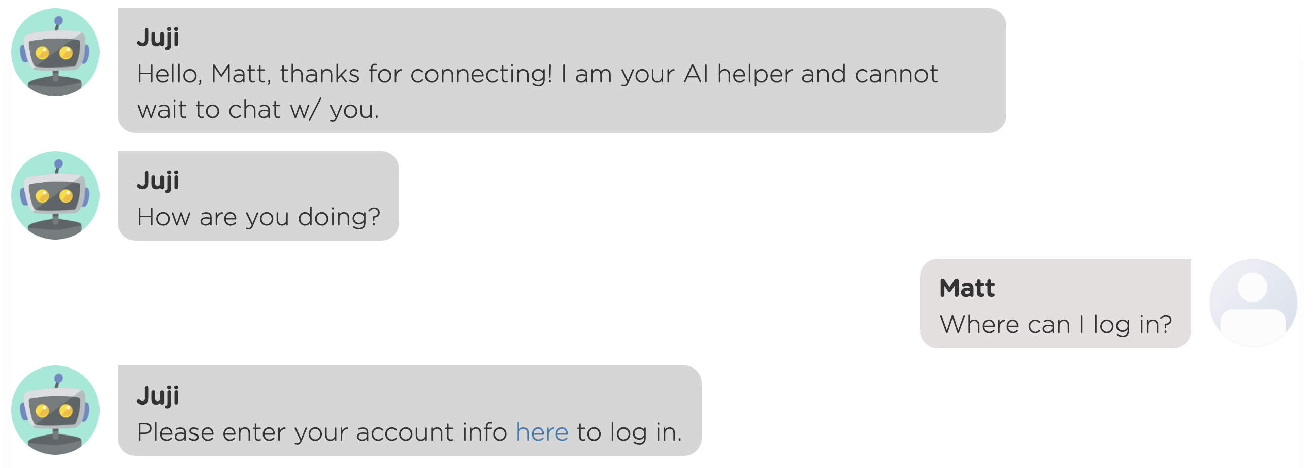 A website chatbot answers a user's free-text question to automate customer service