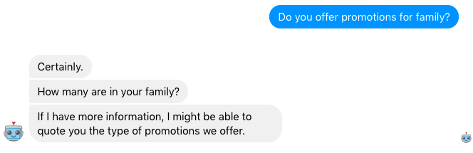 A Facebook Messenger travel chatbot uses a multi-turn reply when answering a user question