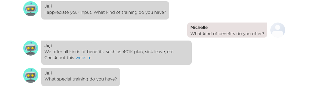 An HR chatbot answering applicant questions during the process of taking the applicant application
