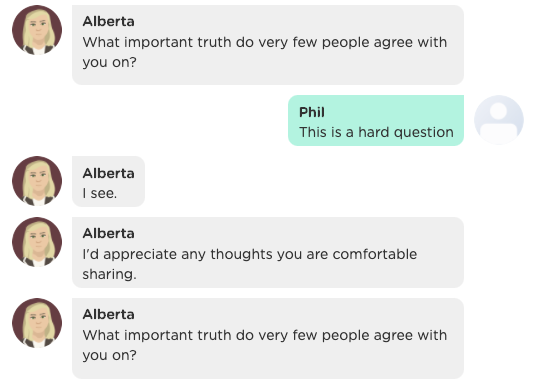 A chatbot advises a user how to best perform in a job interview