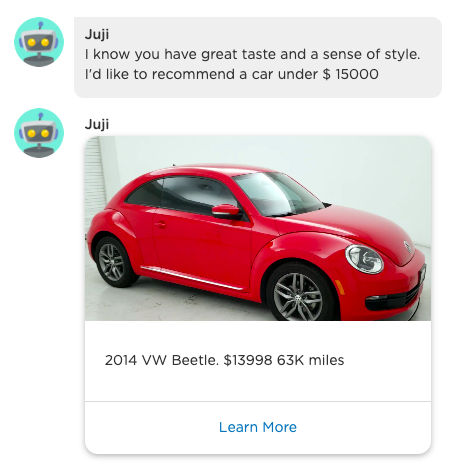 a chatbot recommends a car based on a car buyer's preferences and personality