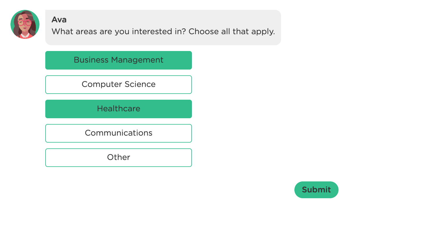 a checkbox question displayed in a chat