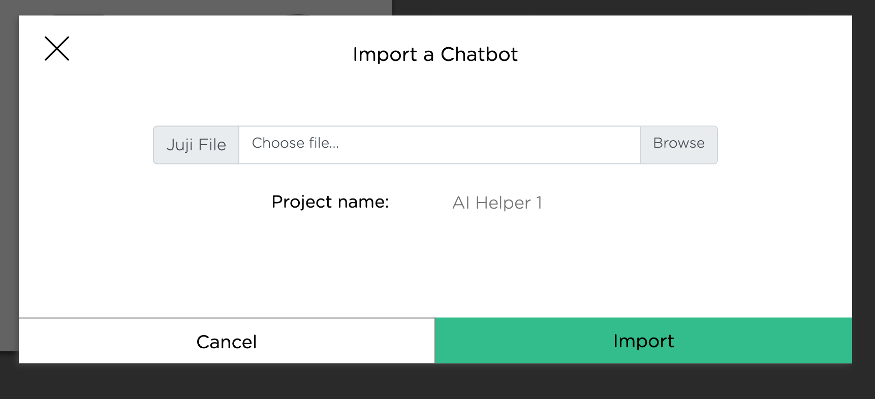 Juji Studio Import a Chatbot Popup