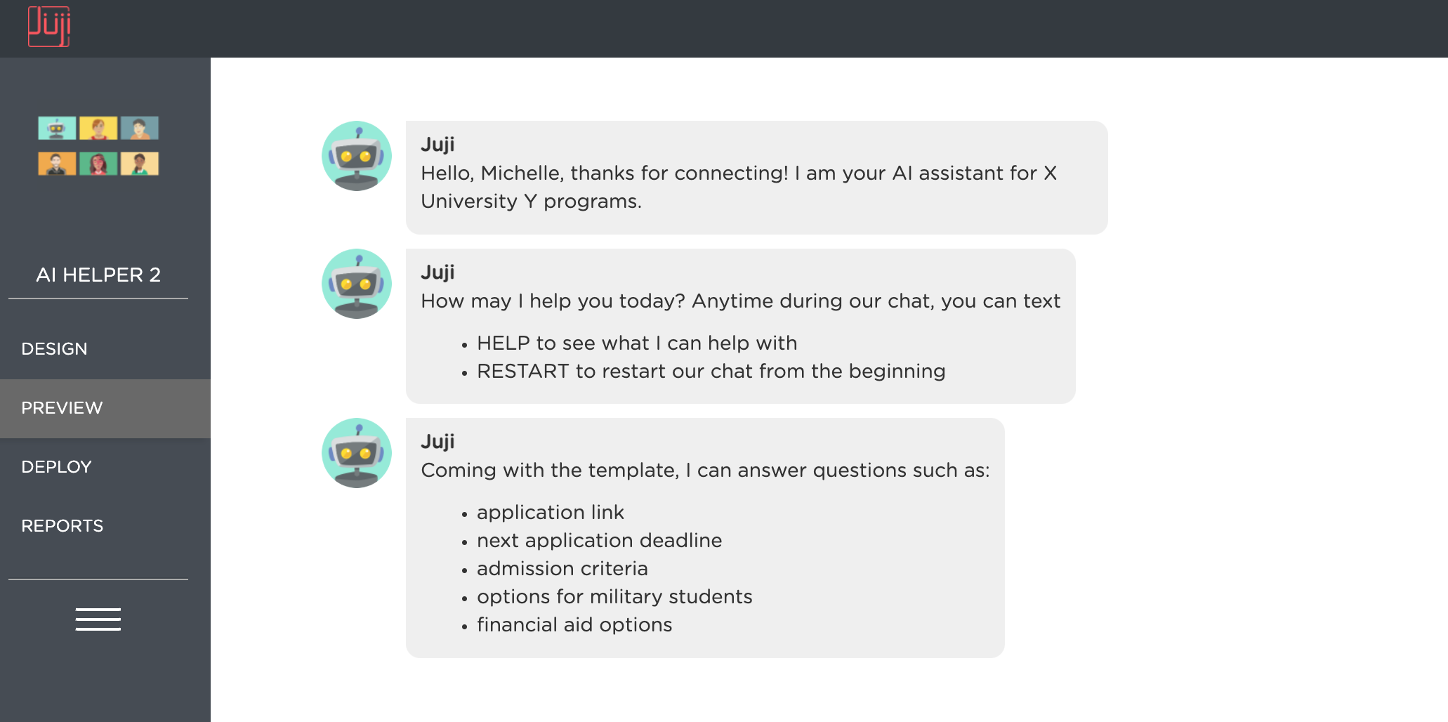 Juji Studio Preview a Chatbot