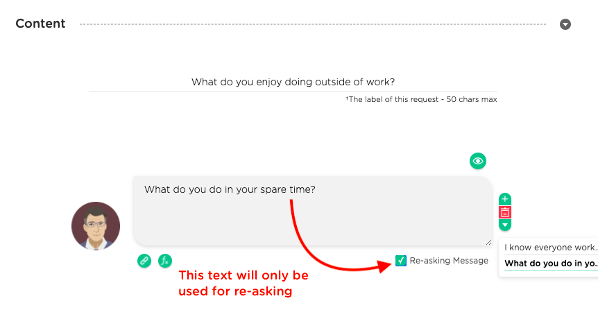chatbot design tip: defining a list of re-asking expressions for a question