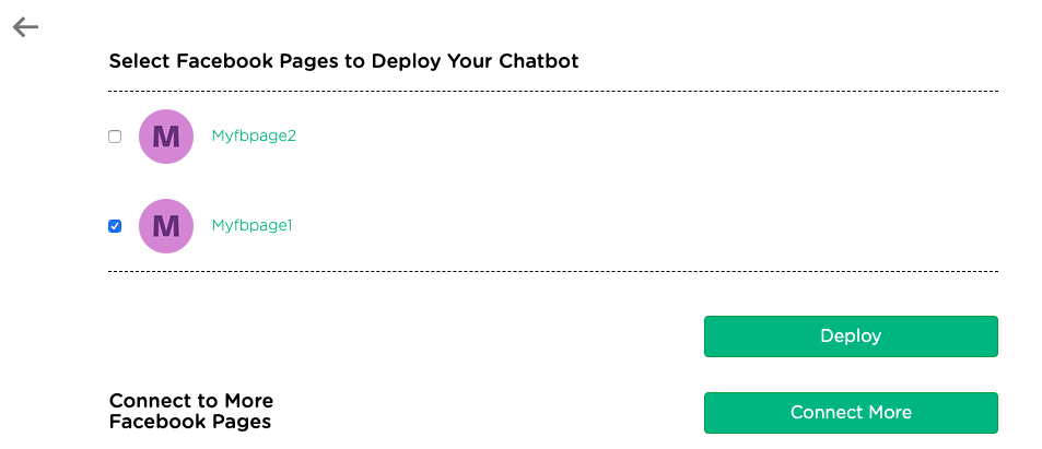 Select facebook page to deploy